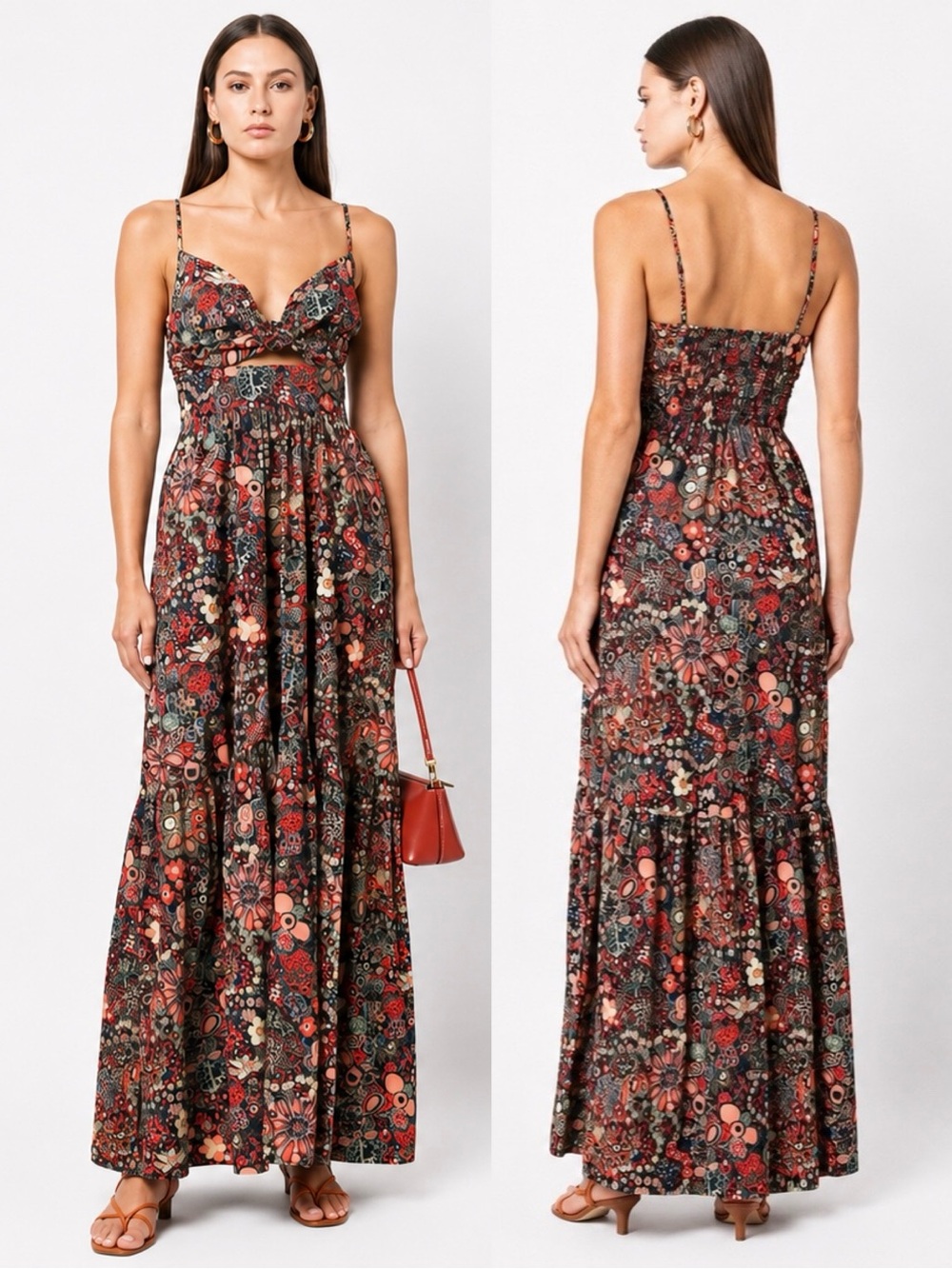 A.L.C. Laura Cotton Floral Maxi Dress Sangria Multi 6 - Picture 3 of 15